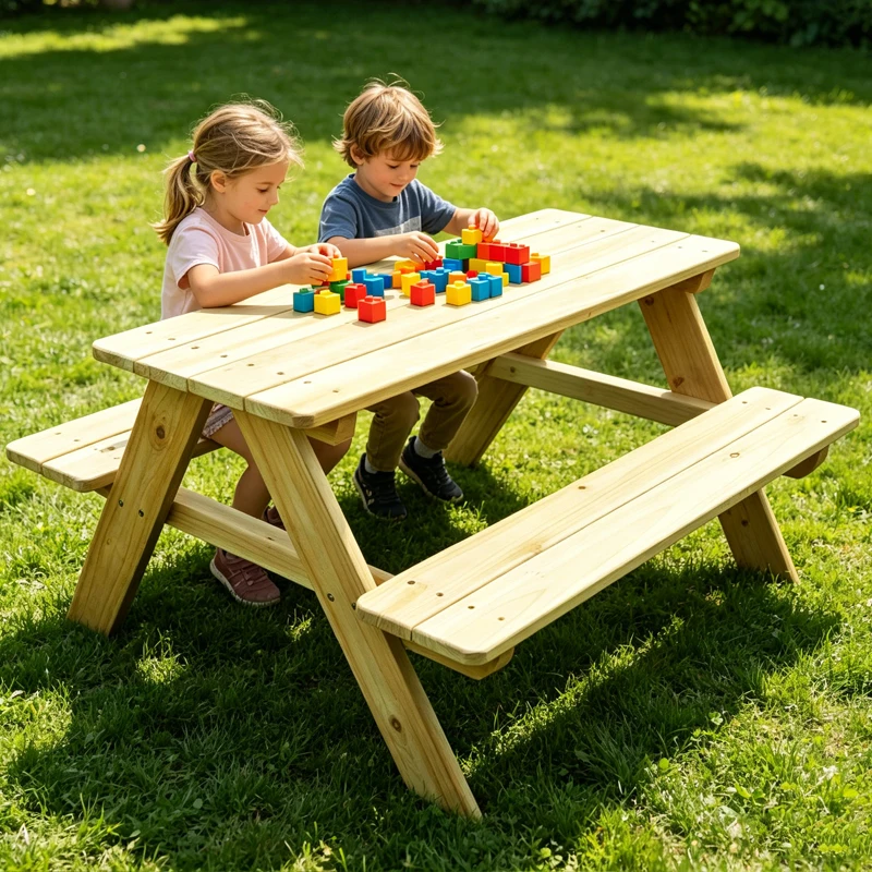 โต๊ะปิกนิกไม้สำหรับเด็กกลางแจ้ - Kids Outdoor Bench บทวิจารณ์และราคา