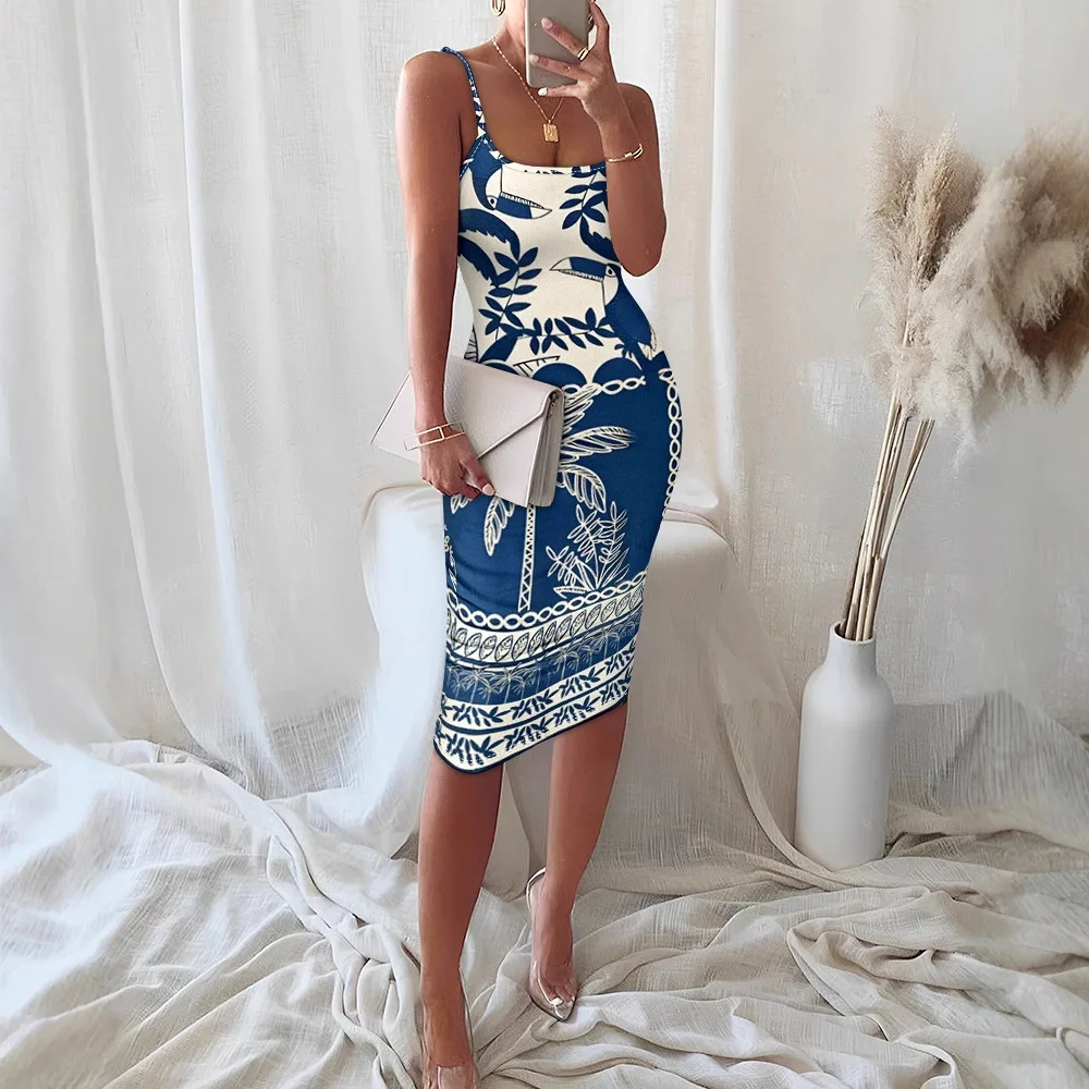 2025　New Summer　Arrival Best-selling Strapless Positioning Print Fitted　Sleeved Women's Elegant Dresses for a summer vacation.