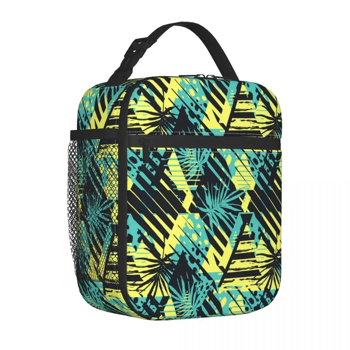 

Palm Leaf Print Lunch Bag Abstract Geometrical Casual Lunch Box For Women Travel Cooler Bag Waterproof Designer Tote Food Bags