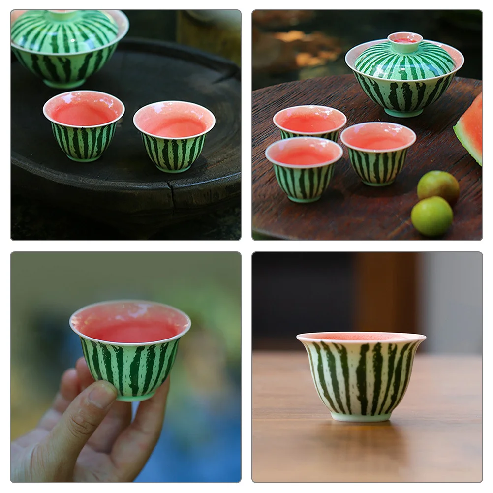 

Chinese Style Ceramic Tea Cup Watermelon Design Small Rounded Mouth Porcelain Teacup for Tea Tasting Home Office