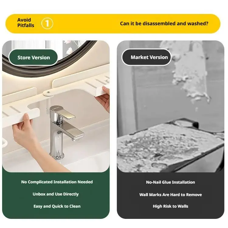 Faltbares Eckregal für Badezimmer, Wasserableitung, einfaches Regal für Armaturen, universeller Organizer ohne Bohren, Waschtisch-Aufbewahrung – Detail 23