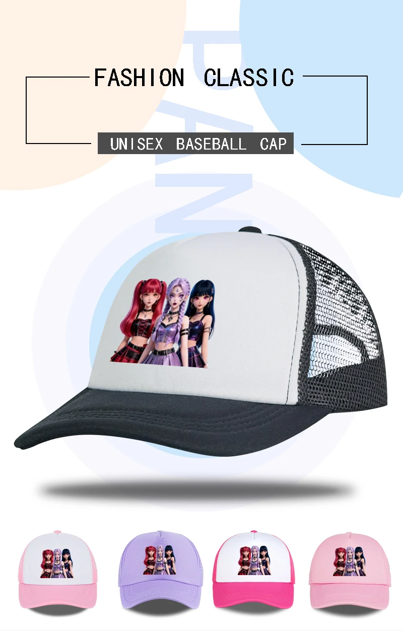 Coole und stilvolle, von K-Pop inspirierte bedruckte Schwamm-Mesh-Kappe: Verstellbar, atmungsaktiv, für den Außenbereich, lässig, Unisex-Sonnenhut – Detail 1