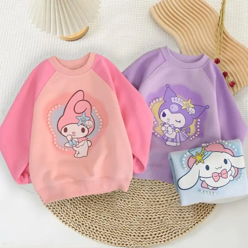 

Kuromi Cartoon Sweater Anime Sanrioed Melody Cinnamoroll Kids Long Sleeve Tops Casual Pullover Spring Autumn Children's Clothing