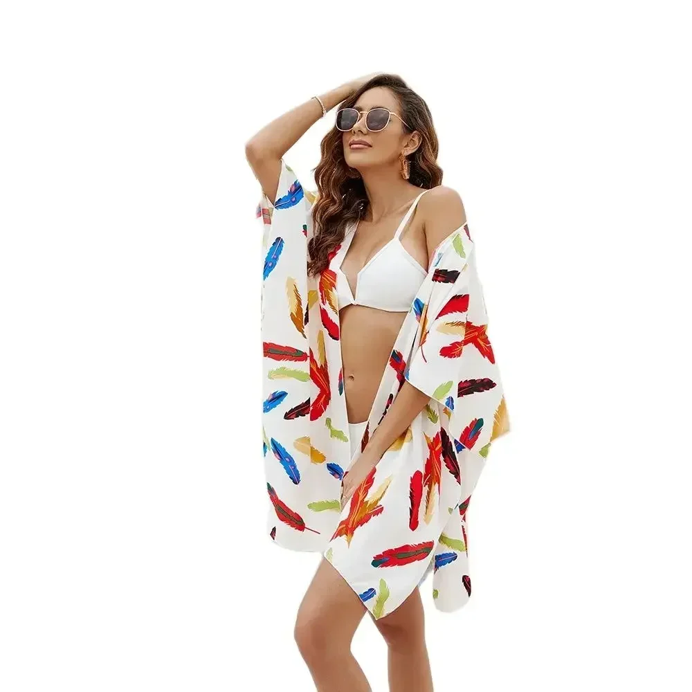 Hauts boho pour femmes, couverture ample, Cover-up pour la plage, Bikini, Kimono, Cardigan, maillot de bain, chemisier pour maillots de bain, vêtements de station, 2024
