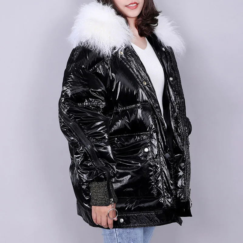 2020MMK Winter Jacket Women Real Fur Coat Parkas Duck Down Lining Coat Real Raccoon Fur Collar Warm Black Streetwear