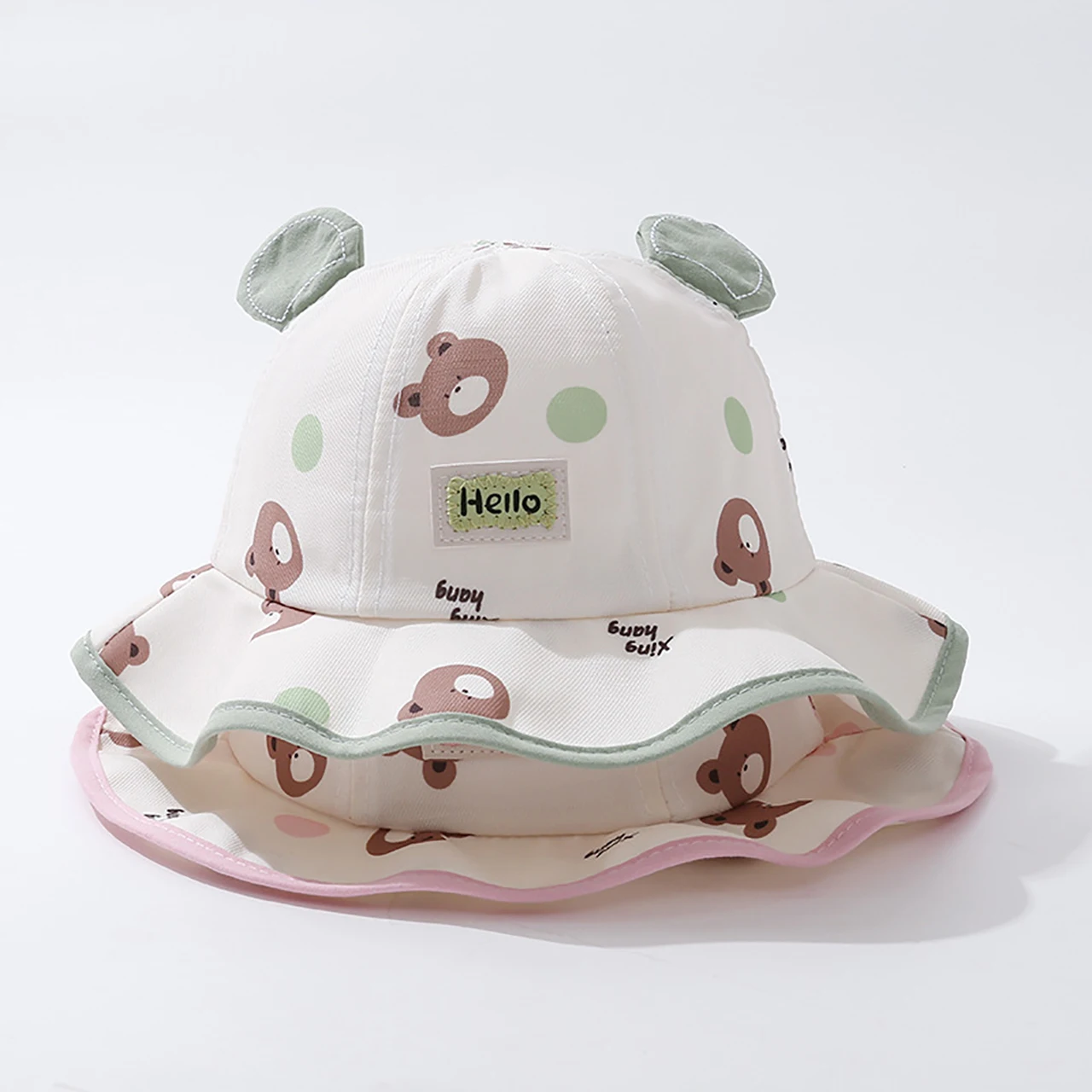 Cute Bear Bucket Hat Cartoon Baby Sunshade Basin Cap Spring Autumn Children Fisherman Caps 0-3Year Toddler Large Brim Sun Hats view 5
