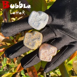 Bubble Letter Baguette Cross Rings for Men Iced Out Finger Charms Real Gold Plated Prong Setting Hip Hop Jewelry