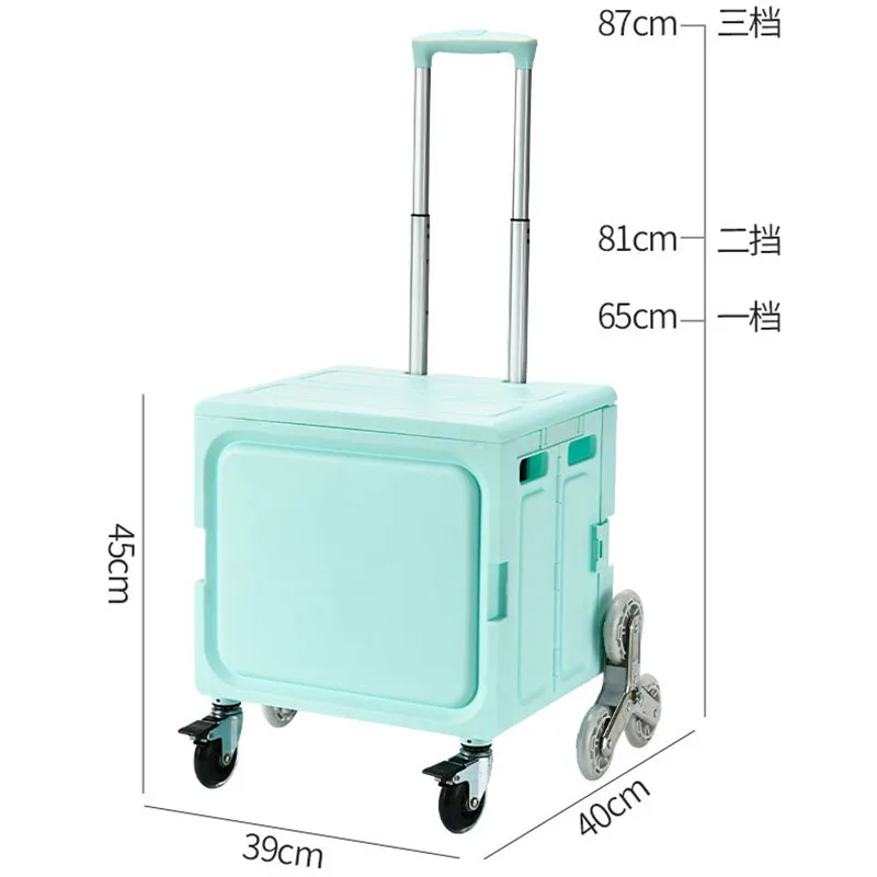 Folding Home Use Grocery Shopping Cart Portable Market 접이식 카트 Storage Box Cart with Stair Climbing Wheels Pull Rod Driver 트롤리