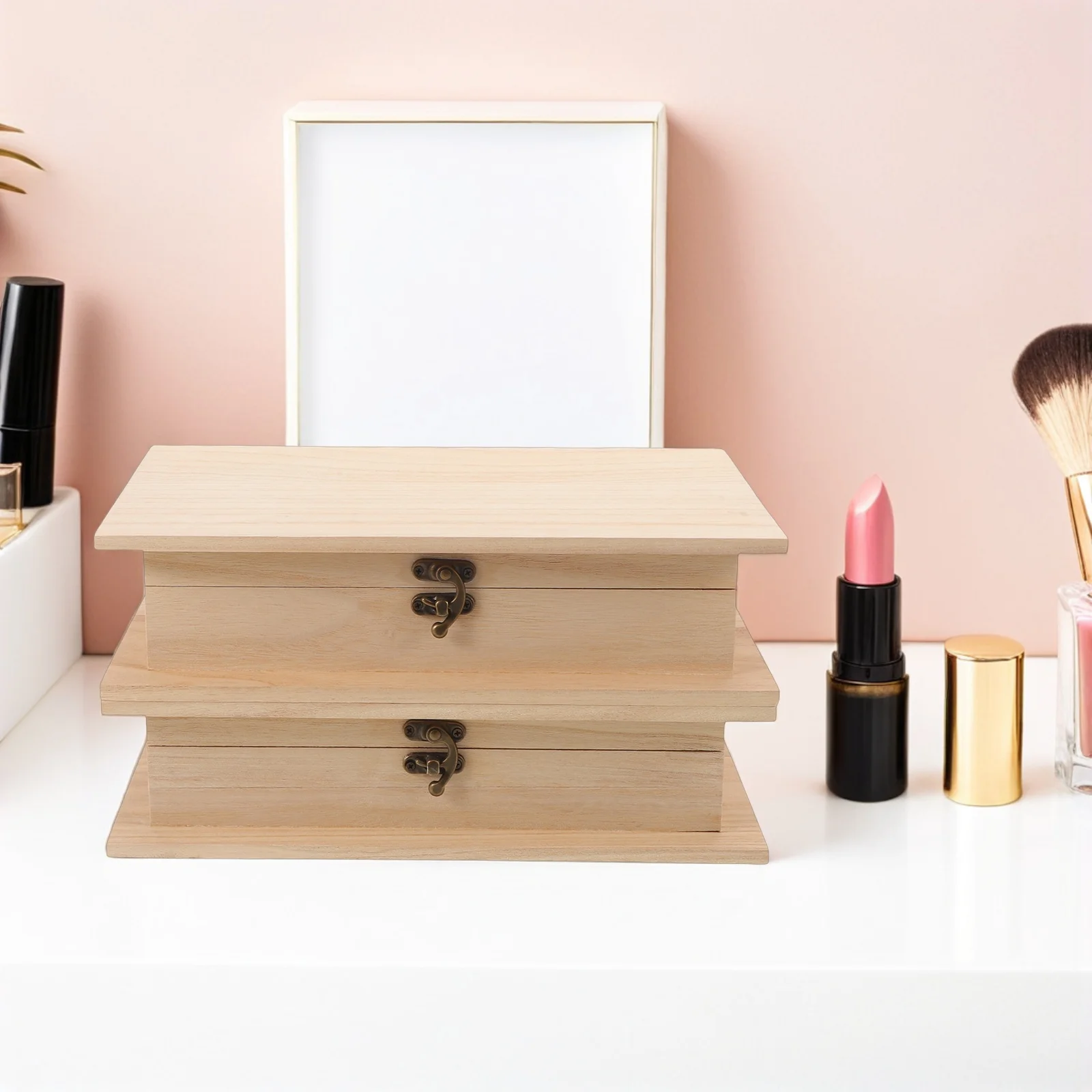 

2pcs Unfinished Wooden Book Shape Jewelry Box Hinged Lid Organizer For Rings Earrings Necklaces Rectangle Trinket Storage Craft