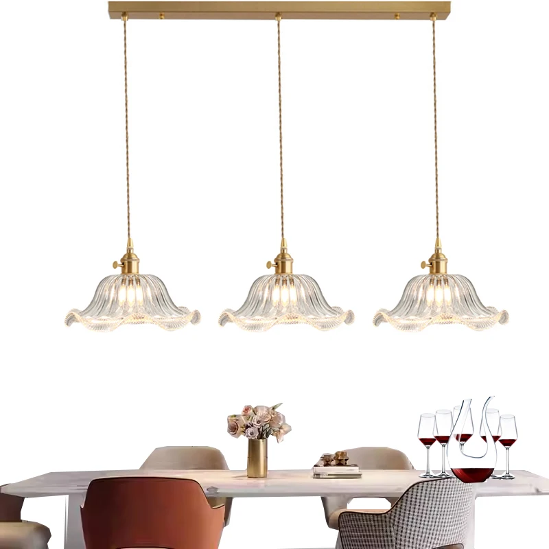 

Винтажная подвесная лампа из прессованного стекла в форме листа лотоса, потолочная люстра из латуни для столовой, отеля, кухонного острова