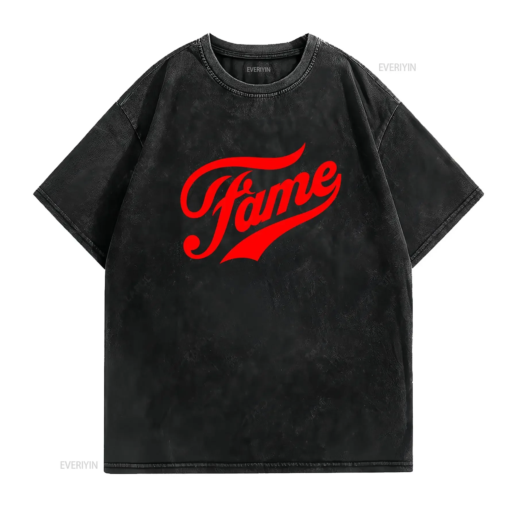Fame Retro 80s Tv Show Logo Fan T Shirt vintage Washed streetwear Slightly Breathable Casual homme Unisex Soft fashion