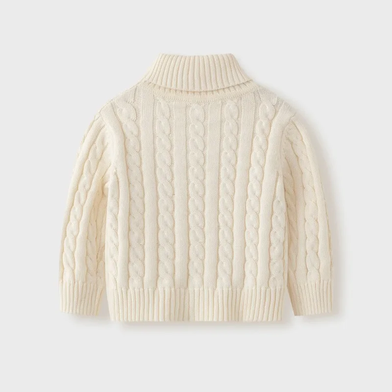 2026 Herbst Kinder Jungen Zopfmuster Rollkragenpullover Kinder Baumwolle Langarm Pullover Winter 2-12 Jahre Warme Basisschicht Strickwaren – Detail 11