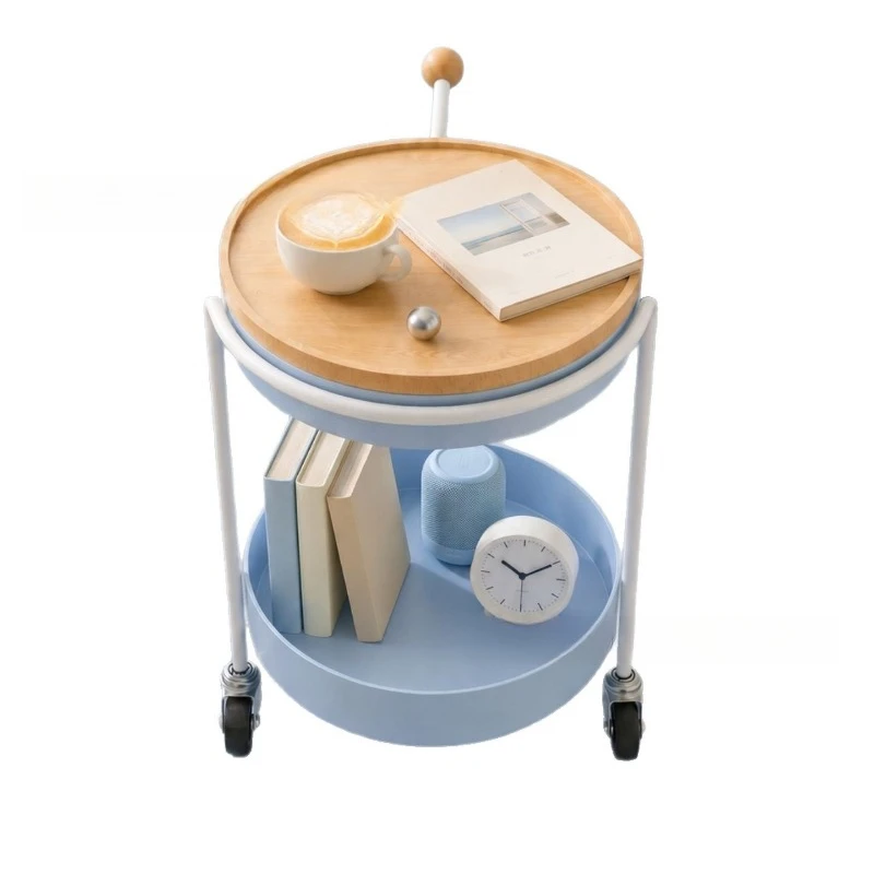 Blue removable side few trolley multi-layer storage small apartment living room small table with wheels round sofa side few