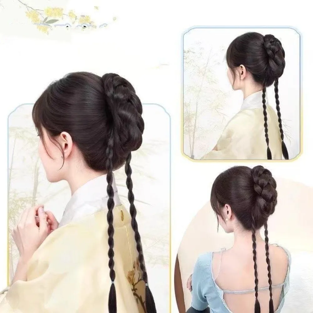 45 センチメートル中国風の花のつぼみ合成ツイスト三つ編みかつらクリップ女性甘いクールポニーテールヘアエクステンション