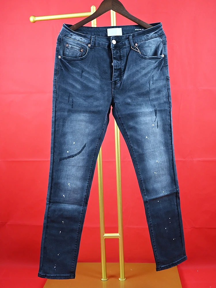 

Purple ROCA Jeans Black Label Low Raise brand high Street Daily Skinny Worn Light Indigo Blowout Men Denim Jeans PANTS