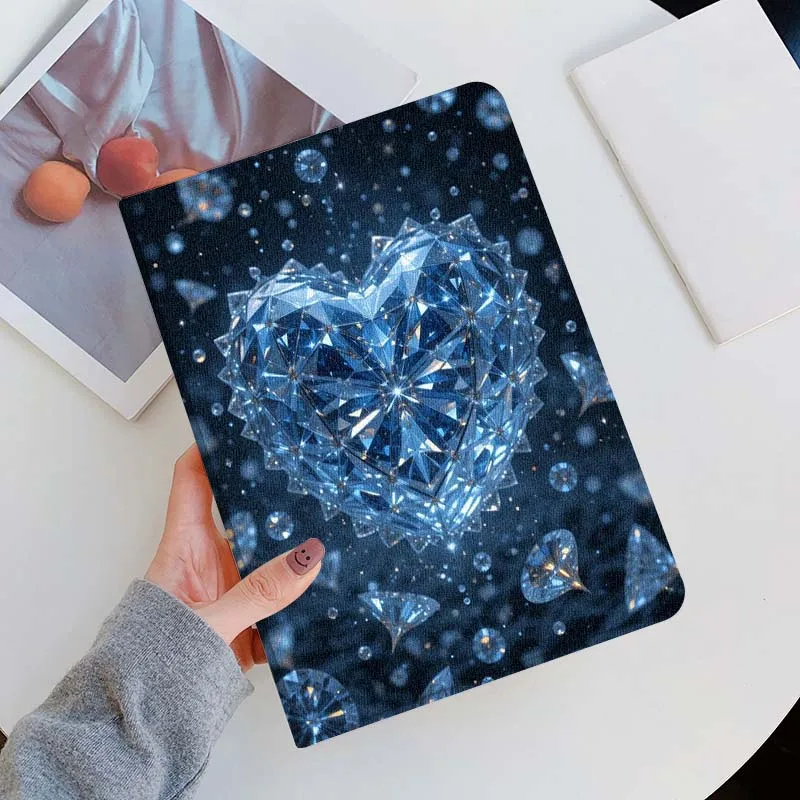 Crystal Heart Shine Cover For iPad Pro Mini Air 1 2 3 4 5 6 7 10 11 th 8 9 gen 11 M4 M5 Foldable Tablet Case