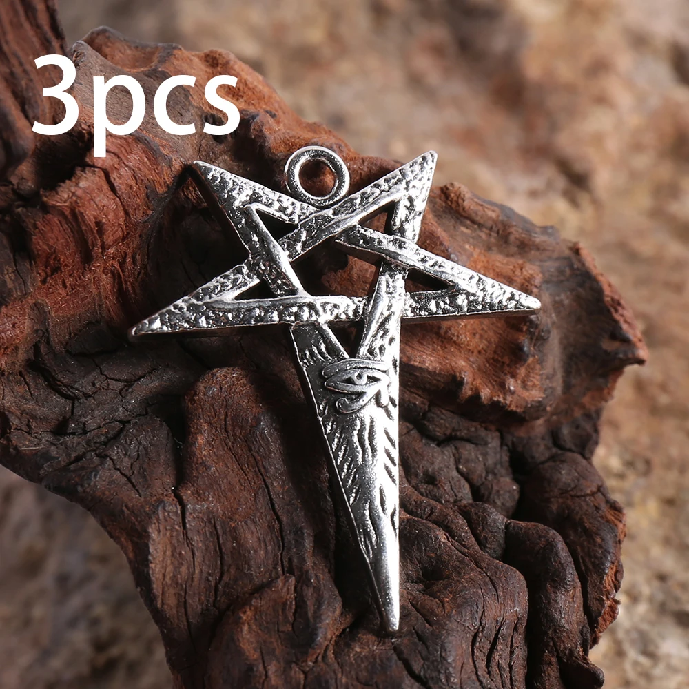 3 Engraved Inverted Pentagram Pendants, Handmade Small Accessories with a Textured Surface, Versatile Design, Suitable for DIY Bracelets, Necklaces, and Earrings, Universal Accessories for Handmade Jewelry Assembly