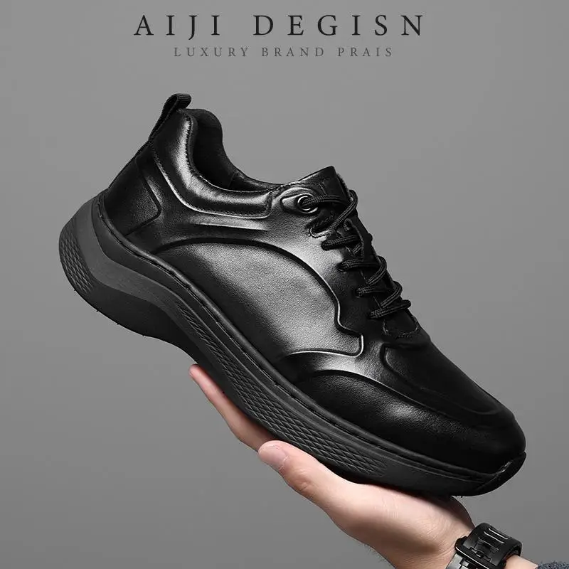 

Retro All Genuine Leather Men's Shoes Casual Cowhide Shoes Black sneakers Original Shoes Male Genuine Leather Social Shoe