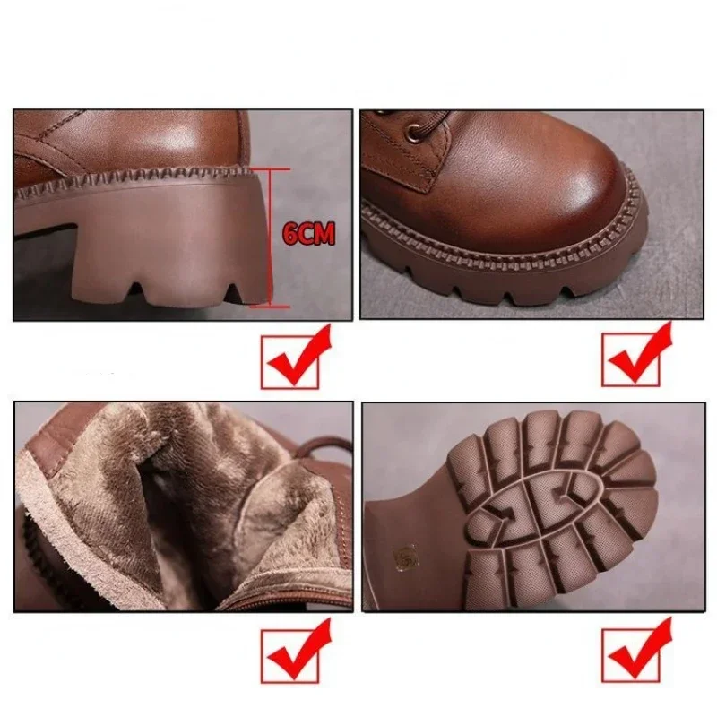 Genuine Leather Women Boots Zip Round Toe Shoes for Women Concise Leisure Sewing Platform Boots botas altas plataforma mujer