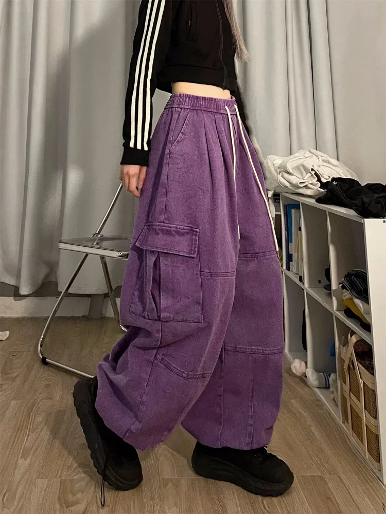 HOUZHOU Y2K Cargo Jeans Women Baggy Denim Pants White Wide Leg Trousers Oversize Casual Female Black Japanese Streetwear Hip Hop