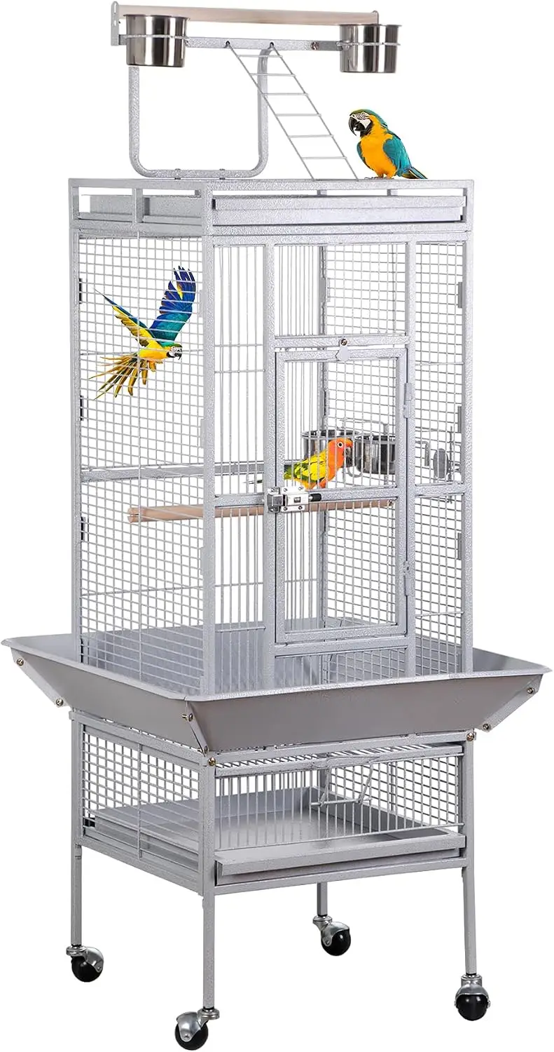 61-Inch Large Play Top Bird Cage with Stand and Perch, White – Parrot, Cockatiel, Parakeet, Chinchilla, Macaw, Cockatoo Pet Supplies