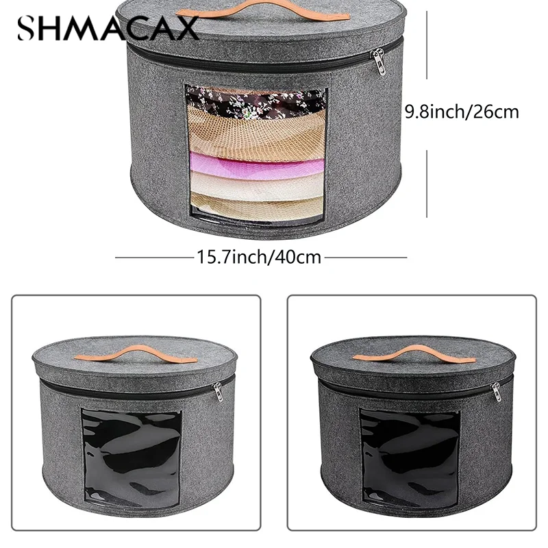 Hat Storage Box Dustproof Case Household Round Felt Storage Hats Bucket Clothes Organizers With Zippered Lid Travel Bags