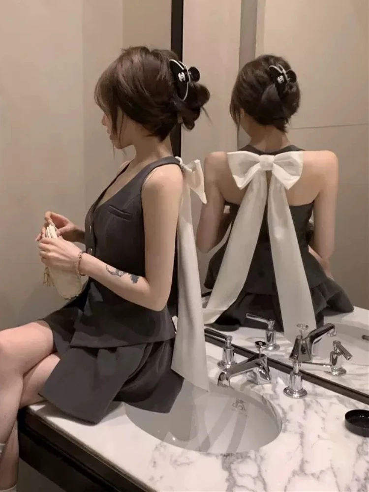 Korean Fashion New Slim Black 2-piece Set Women Summer Elegant Sexy Lace Sleeveless Tops + Design High-waist Short Skirt Suit