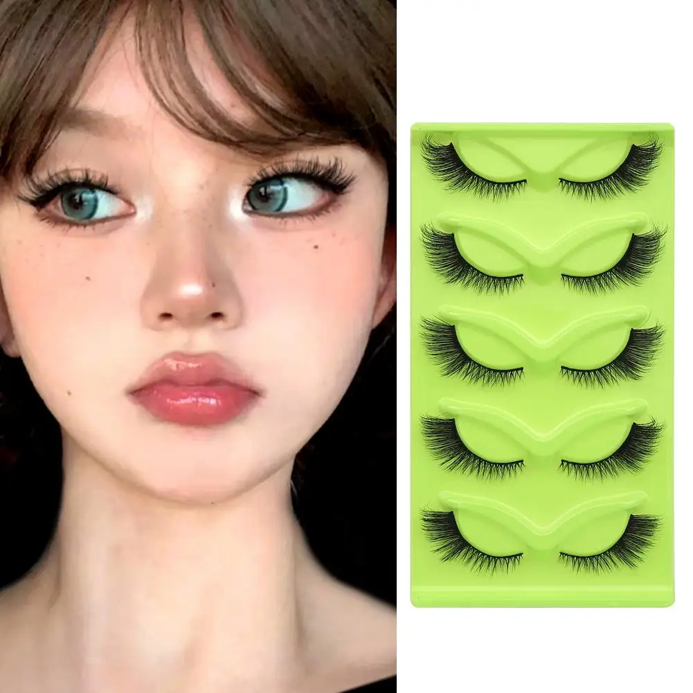 5 Pairs Natuurlijke Look Lange Pluizige Kat Wimpers Nep Wimper Piekerige Nertsen Wimpers Strip Wimpers Cat Eye Wimpers