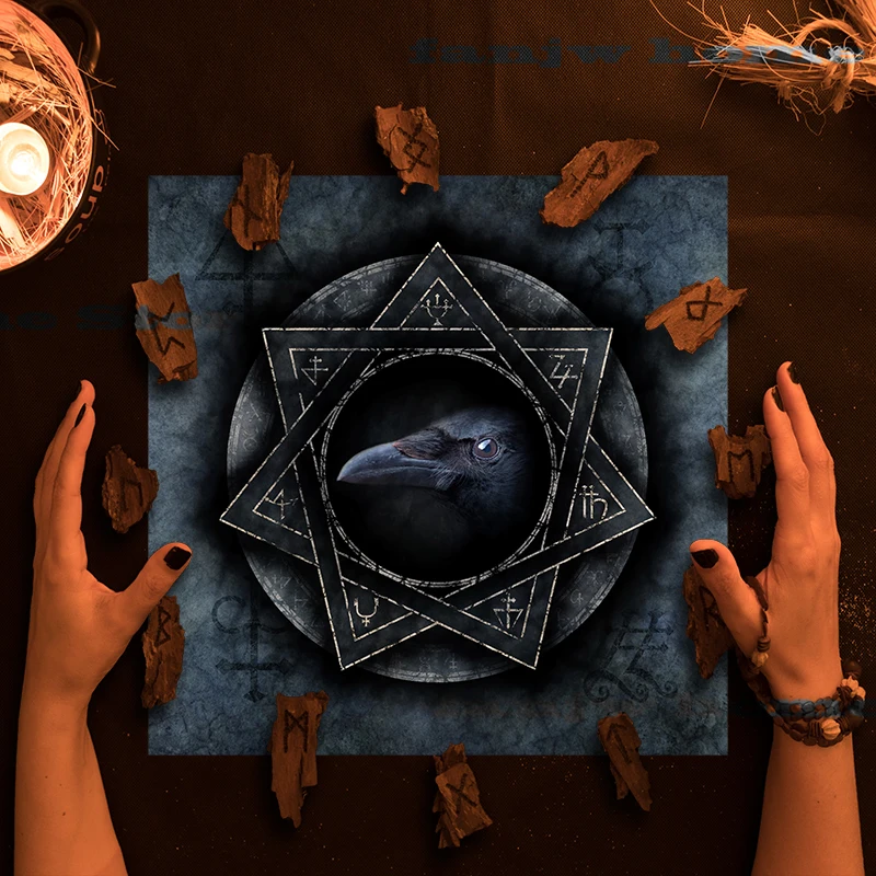 2023 Raven Witchcraft Tarot Tablecloth Altar Cloth Pagan Clock Pendulum  Oracle Card Mat Room Home Decor 85x85