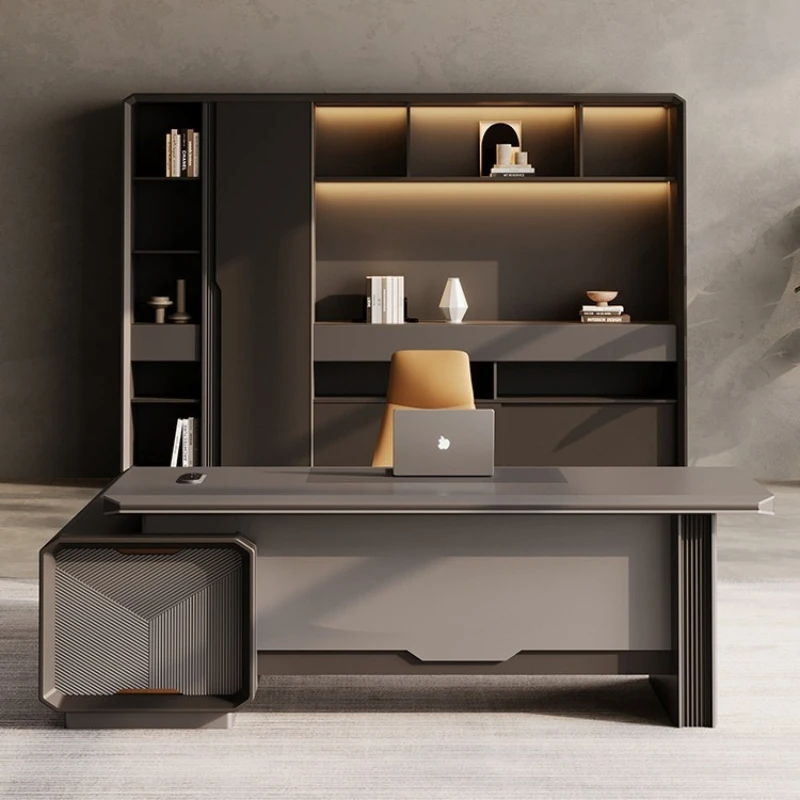 Luxury Aesthetic Office Desk Executive Modern L Shaped Study Computer Desk Standing Drawers Wooden Mesa Escrivaninha Furniture