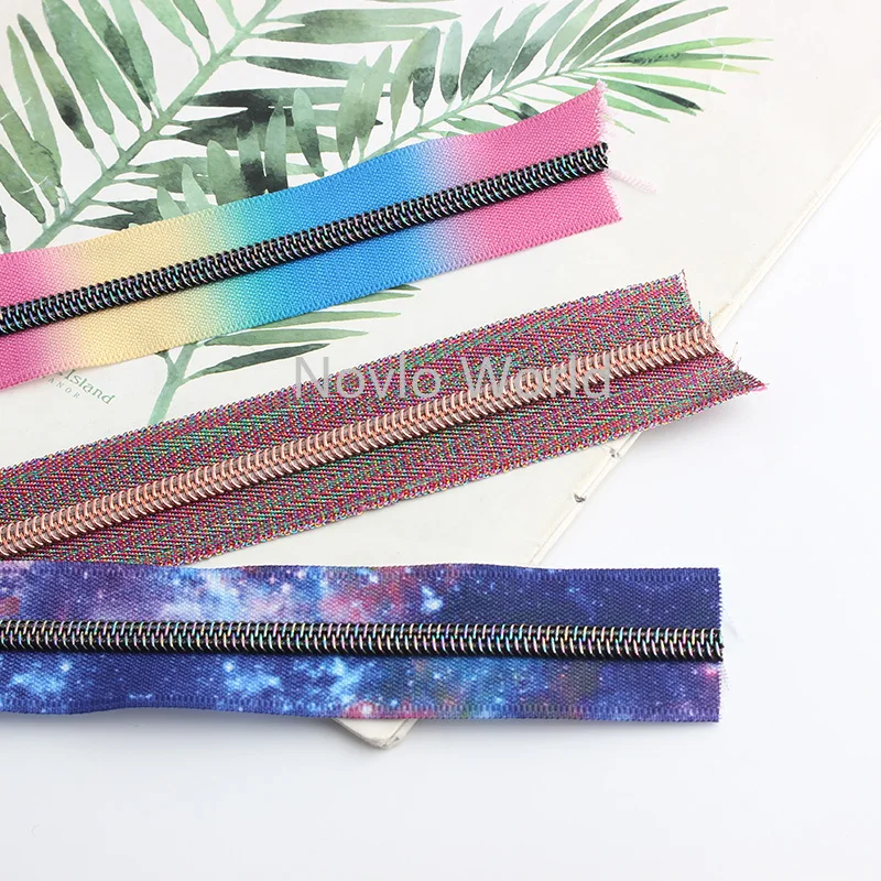 30-100 Yards 5# 32mm Colorful Starry Sky Nylon Coil Zippers for Backpack Nylon Teeth Zipper Sewing Repair Kit DIY Clothing