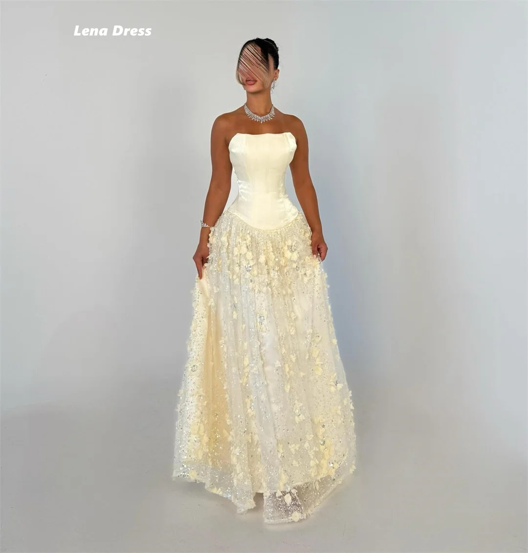 

Lena Evening Dresses Woman Elegant Long Dresses for Special Occasions Customized Dress Wedding Sleeveless A-line Floral Lace