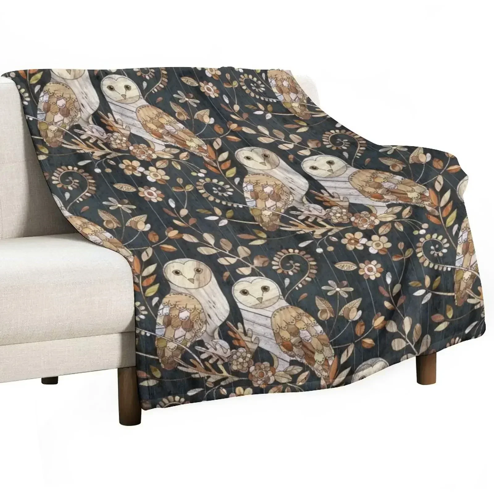 Wooden Wonderland Barn Owl Collage Throw Blanket Moving wednesday Sofa Quilt Vintage Thermal blankets and throws Blankets