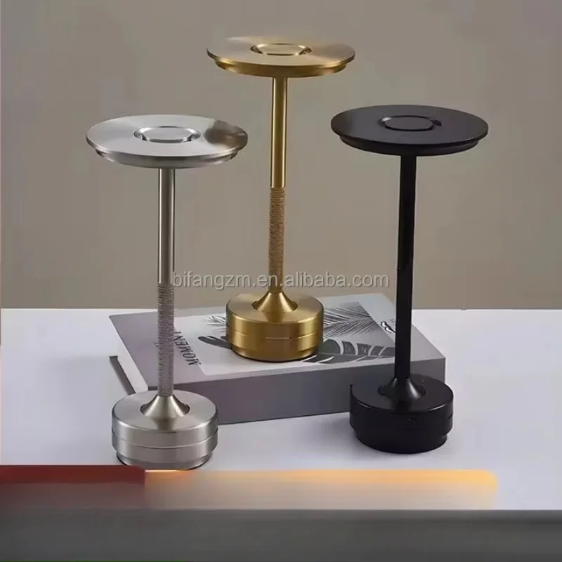 IP54 Rechargeable Cordless Light Emitting Diode Night Table Lamp Adjustable Height Strip Touch Sensor Metal Table Lamp