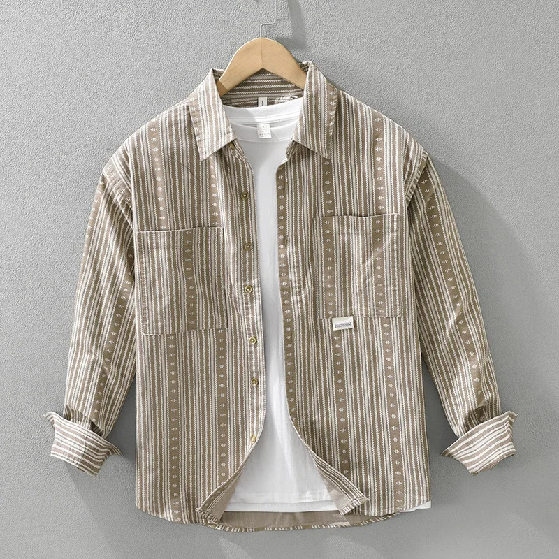 

Men's Corduroy Striped Shirt Long Sleeve Ribbed Tops Button Down Work Shirt Jacket With Chest Pocket Regular Fit Shirt Jacket