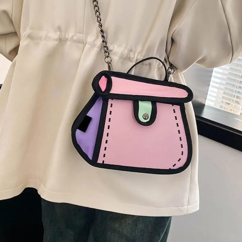 

Delicate 2D Cartoon Handbag Compact Canvas Crossbody Bag for Travel or Daily Use 547A