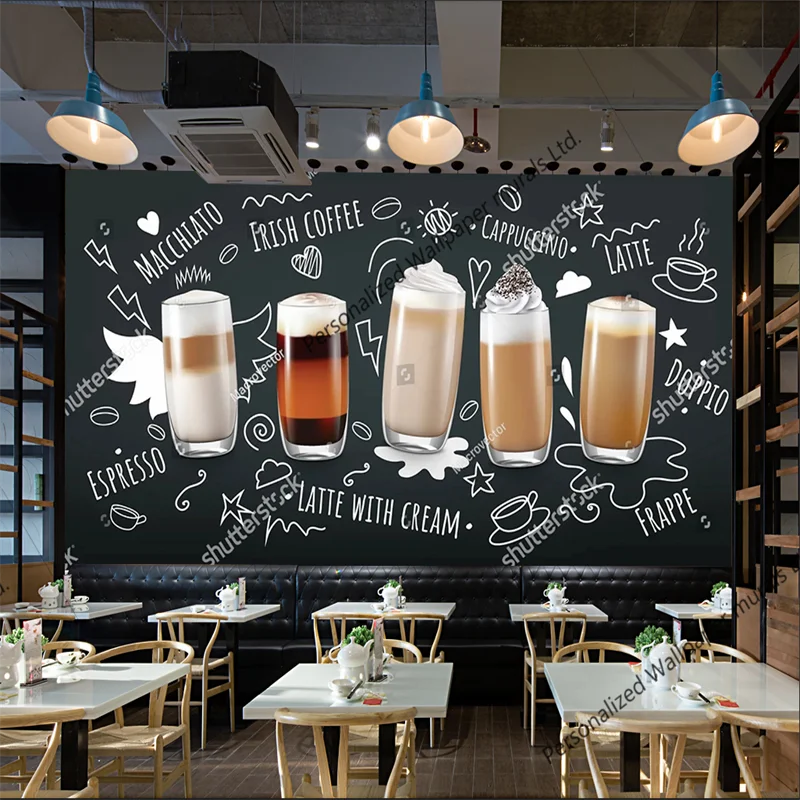 

Custom Coffee Drinks Latte Frappe and Espresso 3D Mural Wallpaper Coffee Shop Background Wall Industrial Decor Papel De Parede