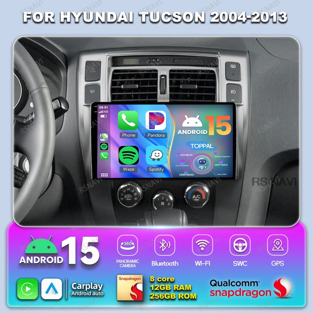 

Android 15 Car Radio For Hyundai Tucson 2004-2013 Multimedia GPS 5G WIFI DSP Wireless Carplay Auto Qualcomm DVD Viedo Player BT
