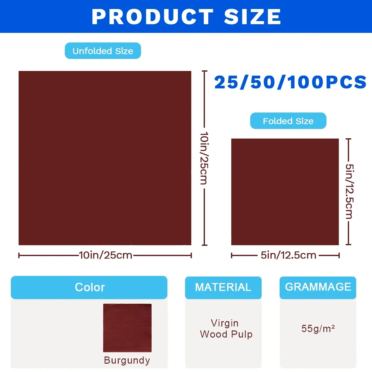 JINYUDOME 25/50Pcs Burgundy Disposable Linen-Like Dinner Napkins - 9.84x9.84in Paper Napkins for Party, Wedding & Dining Events
