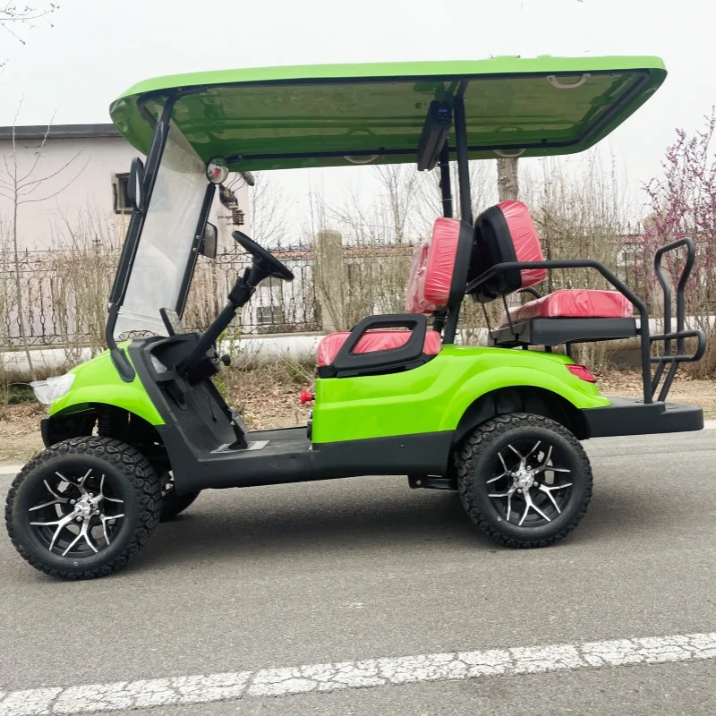 CE Type 4 Seater Brand New Powerful 4 Wheel Electric Golf Buggy Cart Golf Trolley 14-Inch Tires Red Upholstered Seat Sound Bar