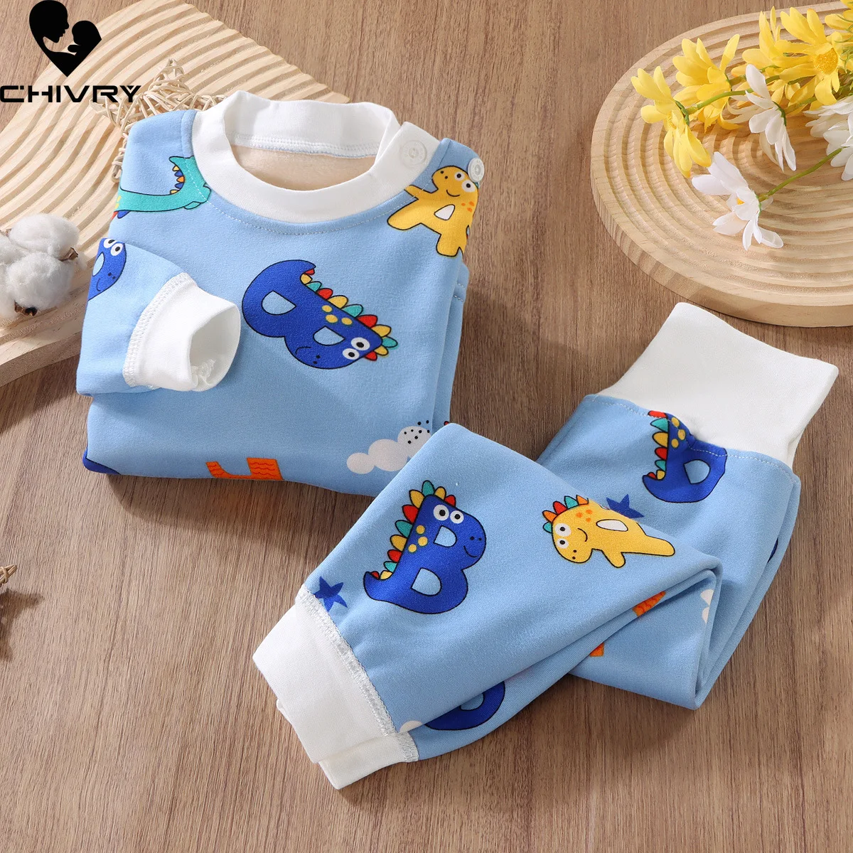 New 2023 Autumn Winter Kids Pajamas Baby Boys Girls Cartoon Thicken Warm High Waist Clothing Sets Newborn Pyjamas Sleepwear