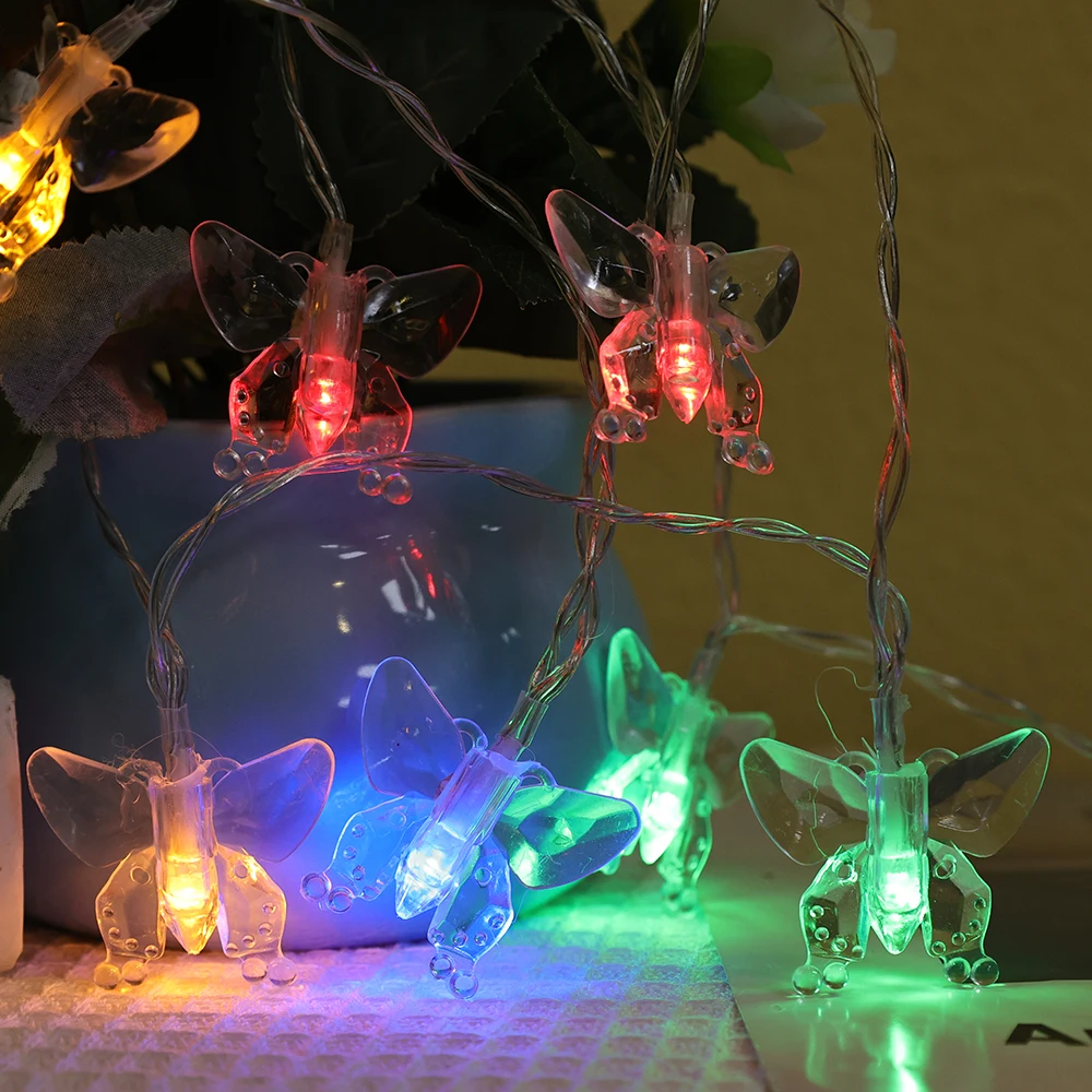 LED Butterfly String Lights Battery Powered Crystal Butterfly Light String Outdoor Waterproof Garland Lamp Xmas Party Decoration