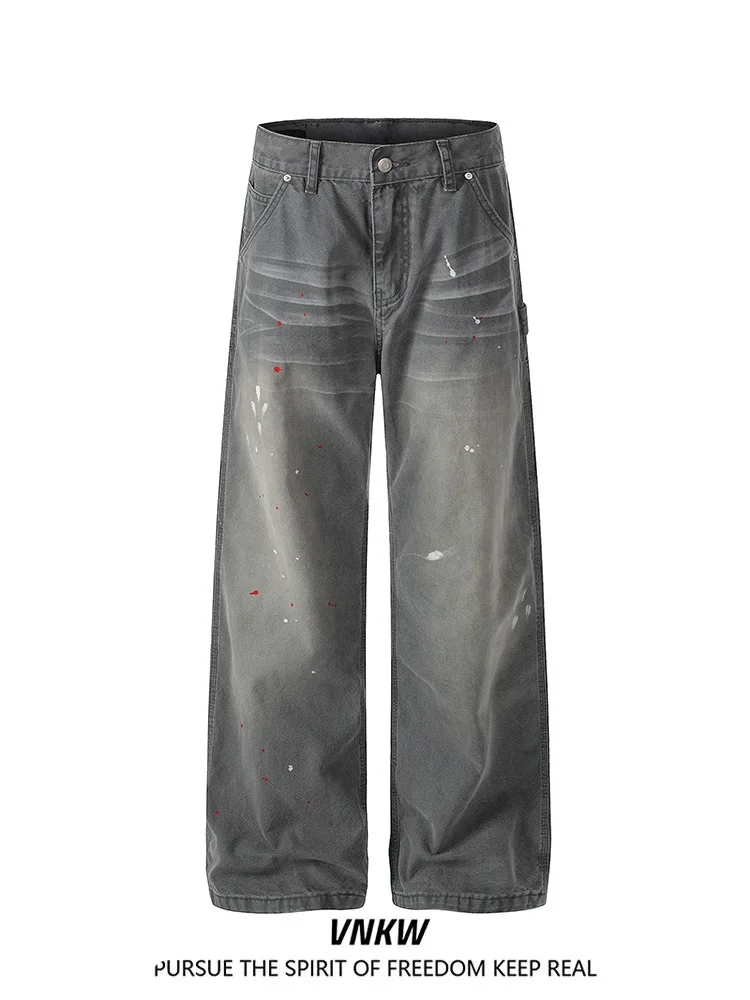 

American Washed Distressed Logging Wide Leg Jeans Loose Casual Design All-Match Long Pants Men Women Spring Fashion