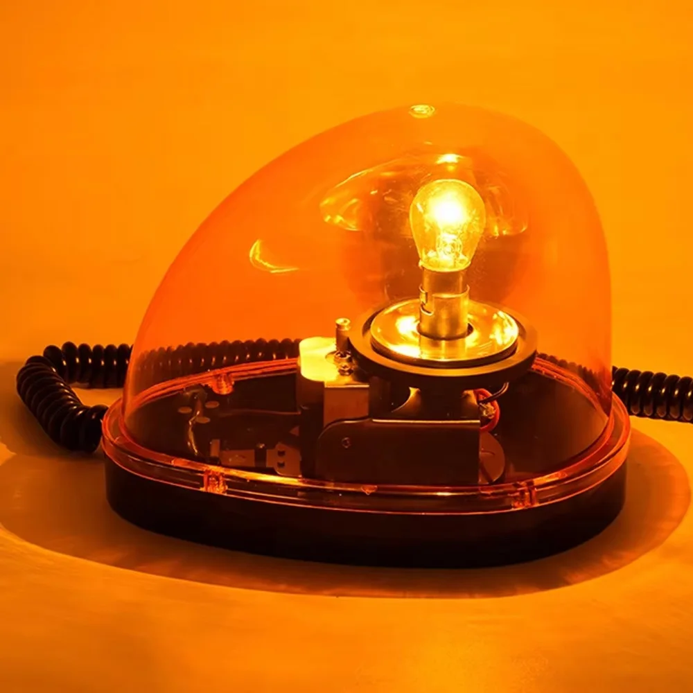 12V Magnetic Rotating Beacon - Amber Teardrop Warning Light for Emergency Vehicles & Construction Safety