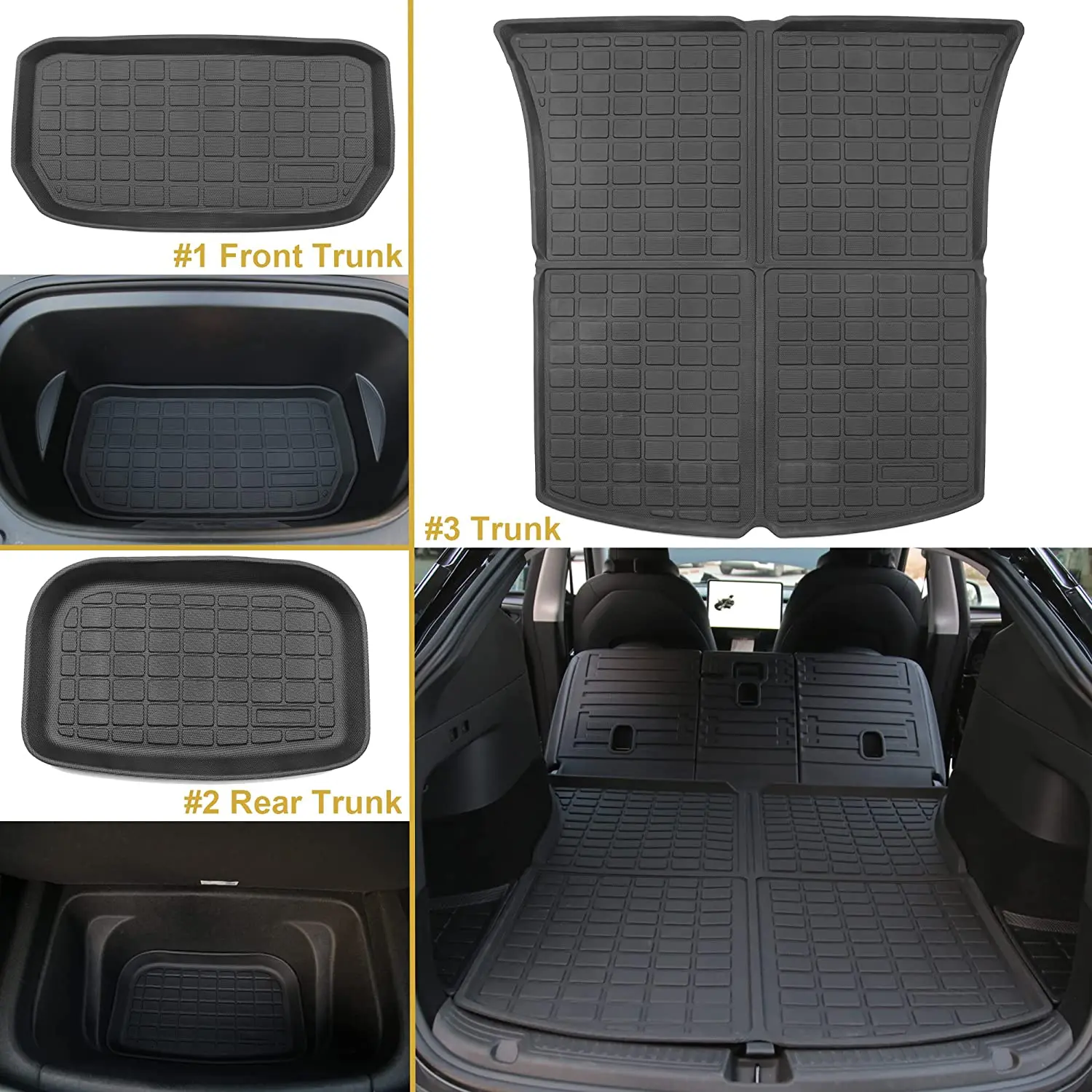 Anti Slip Front Trunk Rear Trunk Storage Mat All Weather Cargo Liner Floor Mats 3pcs TPE Mats For Tesla Model 3