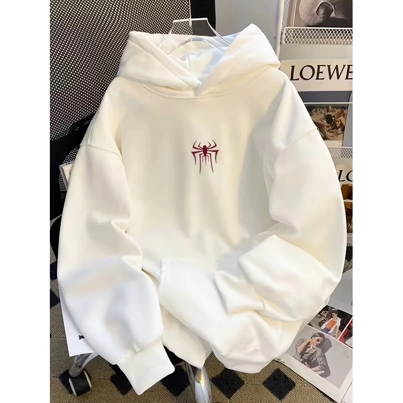 Women's Fashion Hooded Sweatshirt European Creative Ins Sweatshirts Trendy Elegant Fun Easy Spider Print Pattern Hoodies Clothes