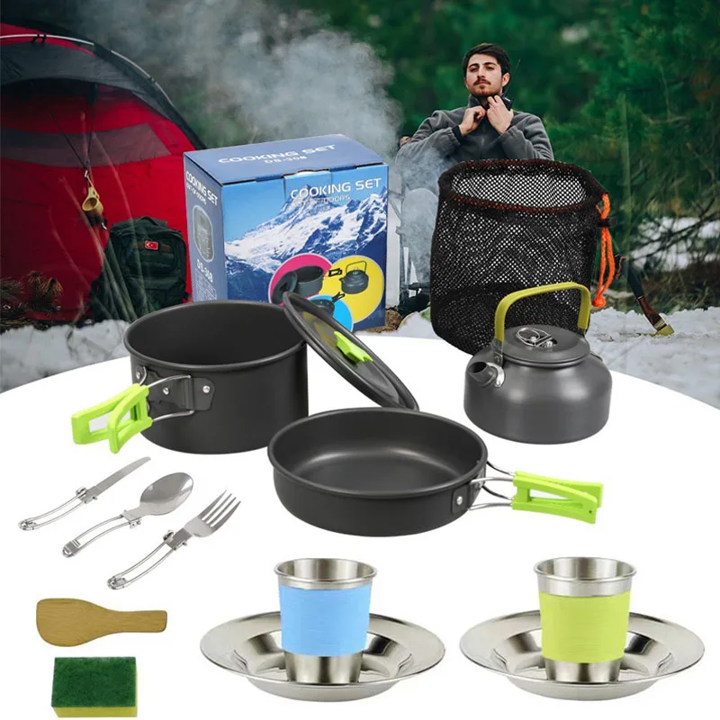 2024 Hot Camping Tableware Outdoor Cookware Set Pots Tourist Dishes Bowler Kitchen Equipment Gear Utensils Hiking Picnic Travel