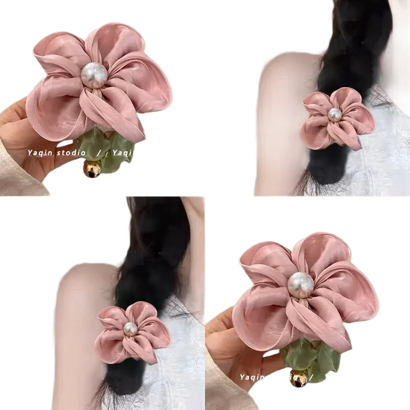 

Scrunchies for Women Flower Pearl Scrunchie Big Ponytail Holders for Thick, Curly Hair,Cute No-Crease Pony Tails,No Damage