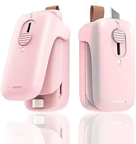 Bag  Mini,  Bag Heat Vacuum , 2 in 1 Heat  &  Used For Sealing Plastic Bags To Store Snacks Portable Sealing Machine (Pink),Batt