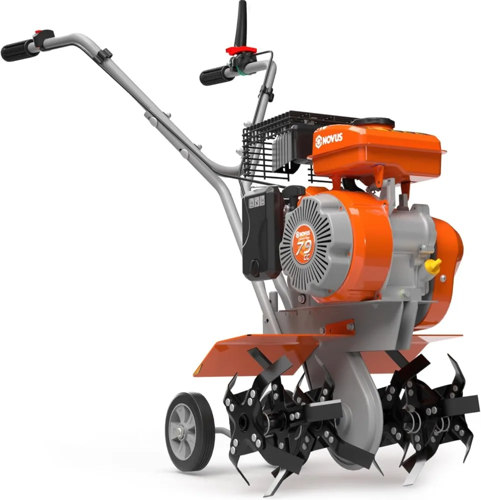 

17-дюймовый газовый культиватор для садоводства, 79 куб.см Газовый культиватор 2-в-1 с передним зубчатым культиватором, 4-тактный газовый двигатель, проделка без инструментов